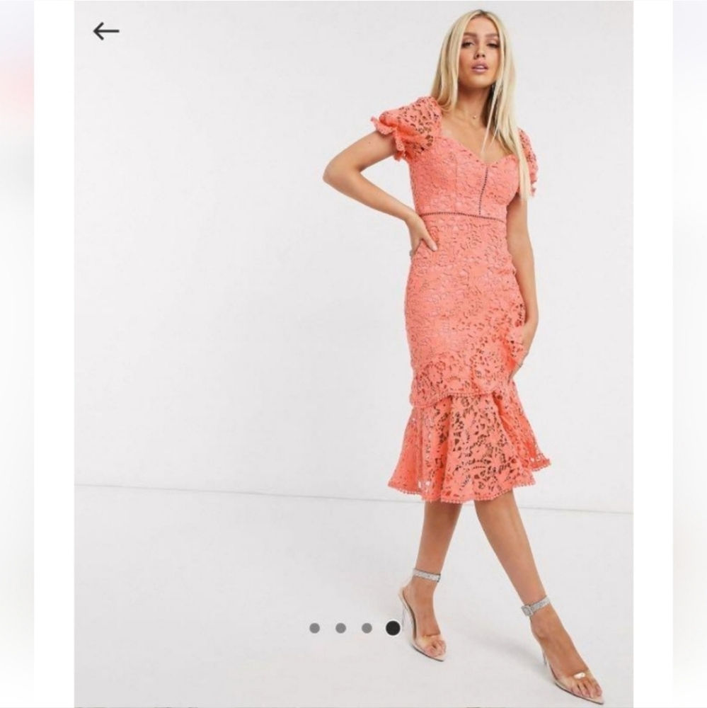 New Love Triangle Lace Midi Dress short sleeve up to knee length
